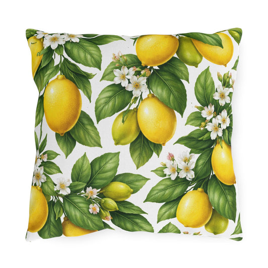Lemon Tree Outdoor Throw Pillow | Citrus Patio Cushion | Yellow Lemon Decor