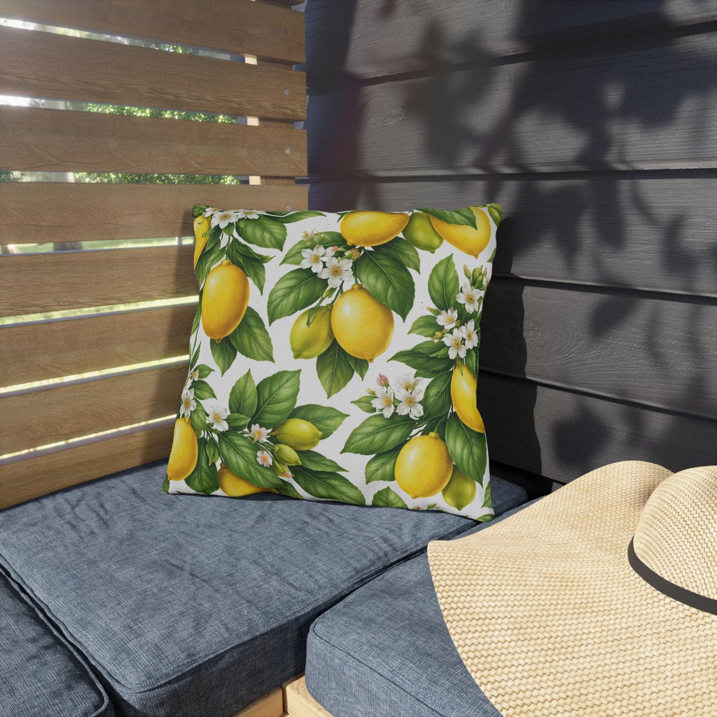 Lemon Tree Outdoor Throw Pillow | Citrus Patio Cushion | Yellow Lemon Decor