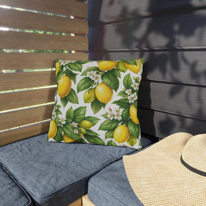Lemon Tree Outdoor Throw Pillow | Citrus Patio Cushion | Yellow Lemon Decor