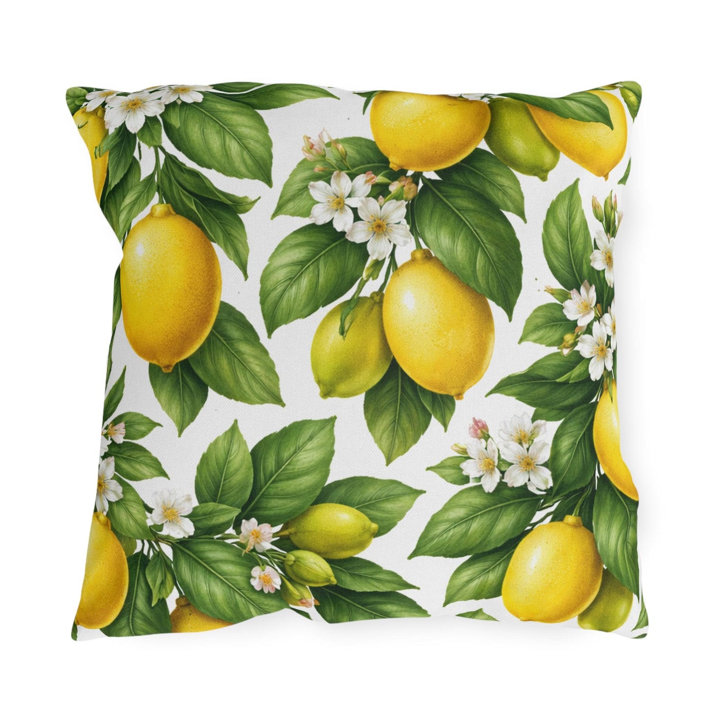 Lemon Tree Outdoor Throw Pillow | Citrus Patio Cushion | Yellow Lemon Decor