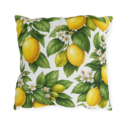 Lemon Tree Outdoor Throw Pillow | Citrus Patio Cushion | Yellow Lemon Decor
