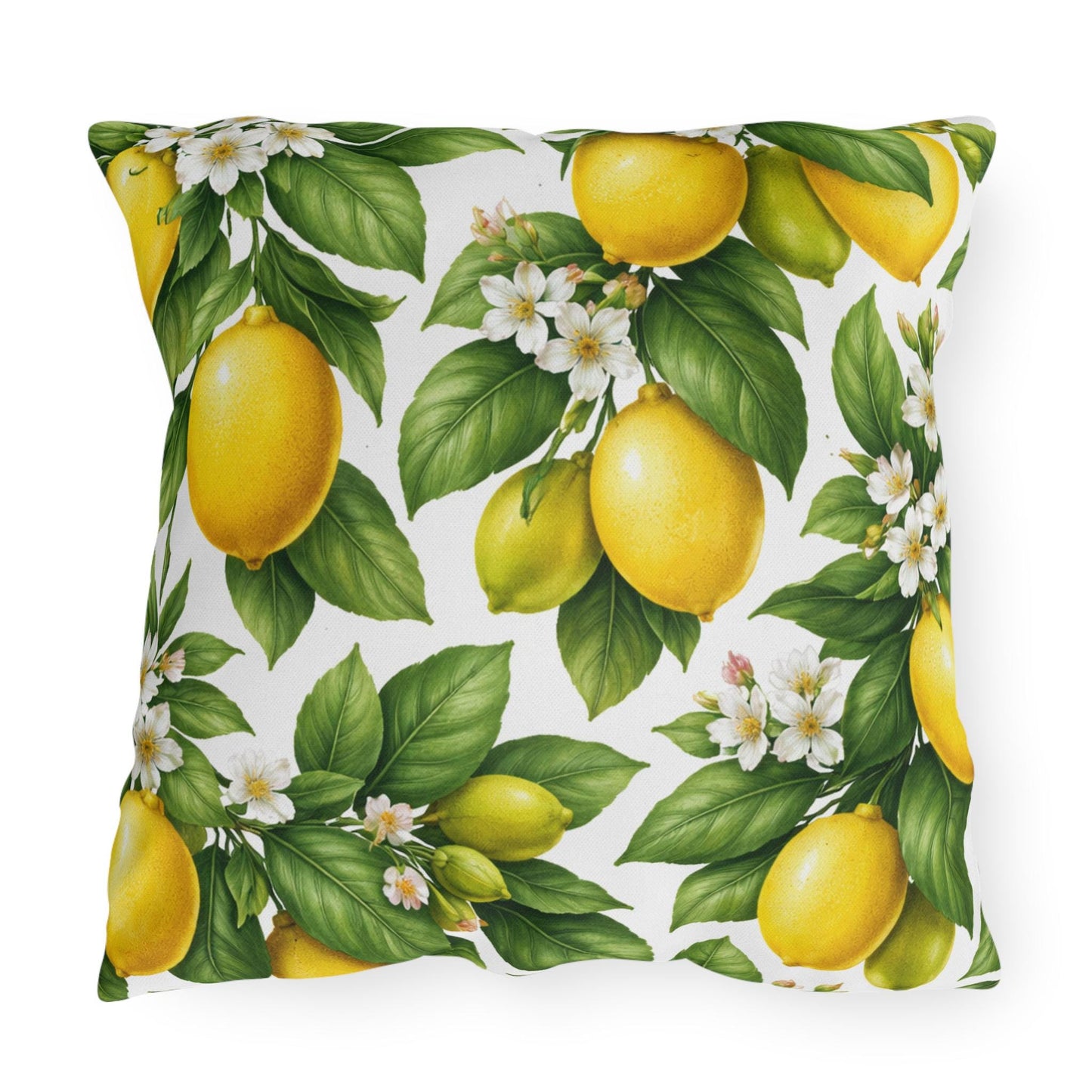 Lemon Tree Outdoor Throw Pillow | Citrus Patio Cushion | Yellow Lemon Decor