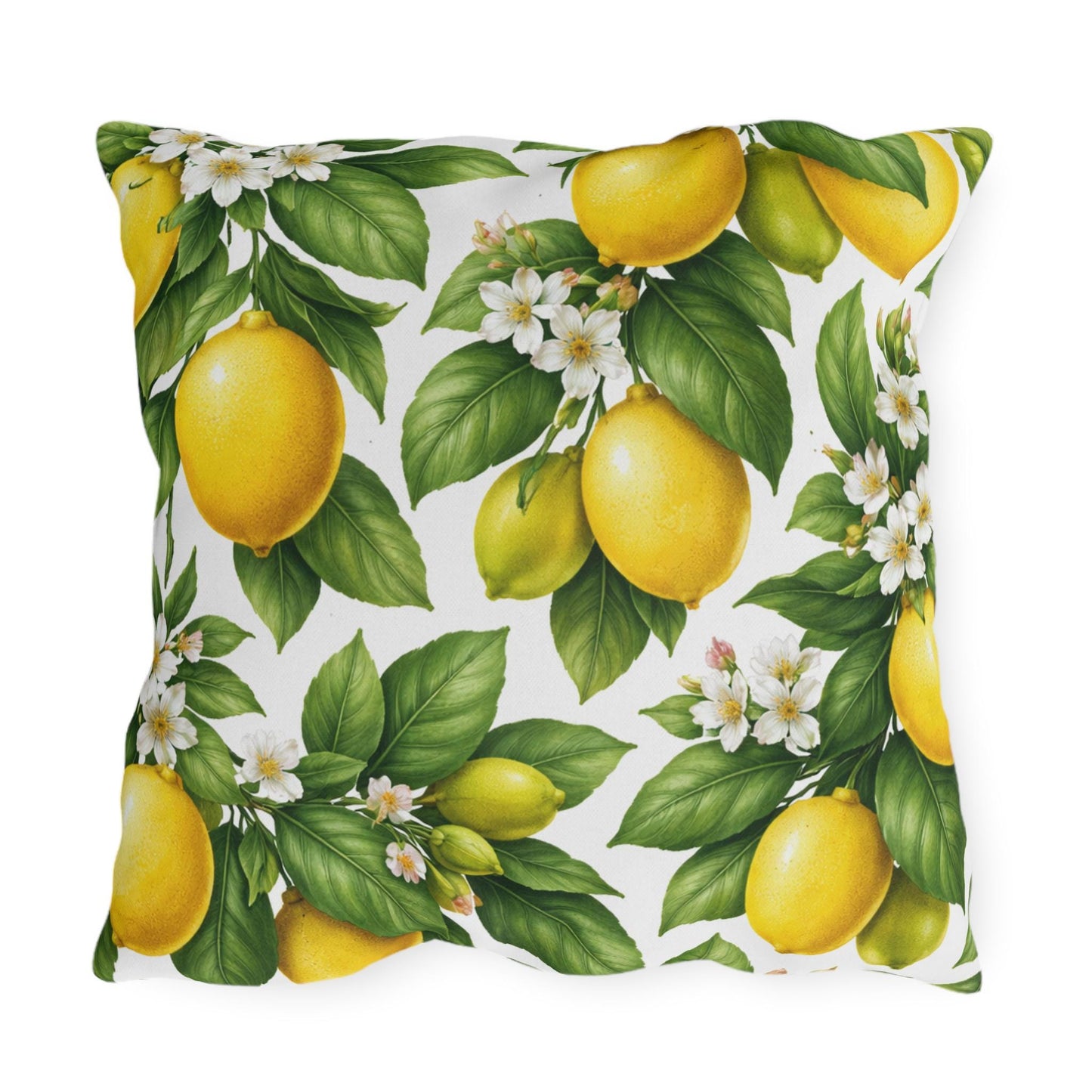 Lemon Tree Outdoor Throw Pillow | Citrus Patio Cushion | Yellow Lemon Decor