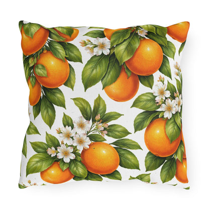 Orange Tree Outdoor Throw Pillow | Citrus Patio Cushion | Botanical Poolside Accent
