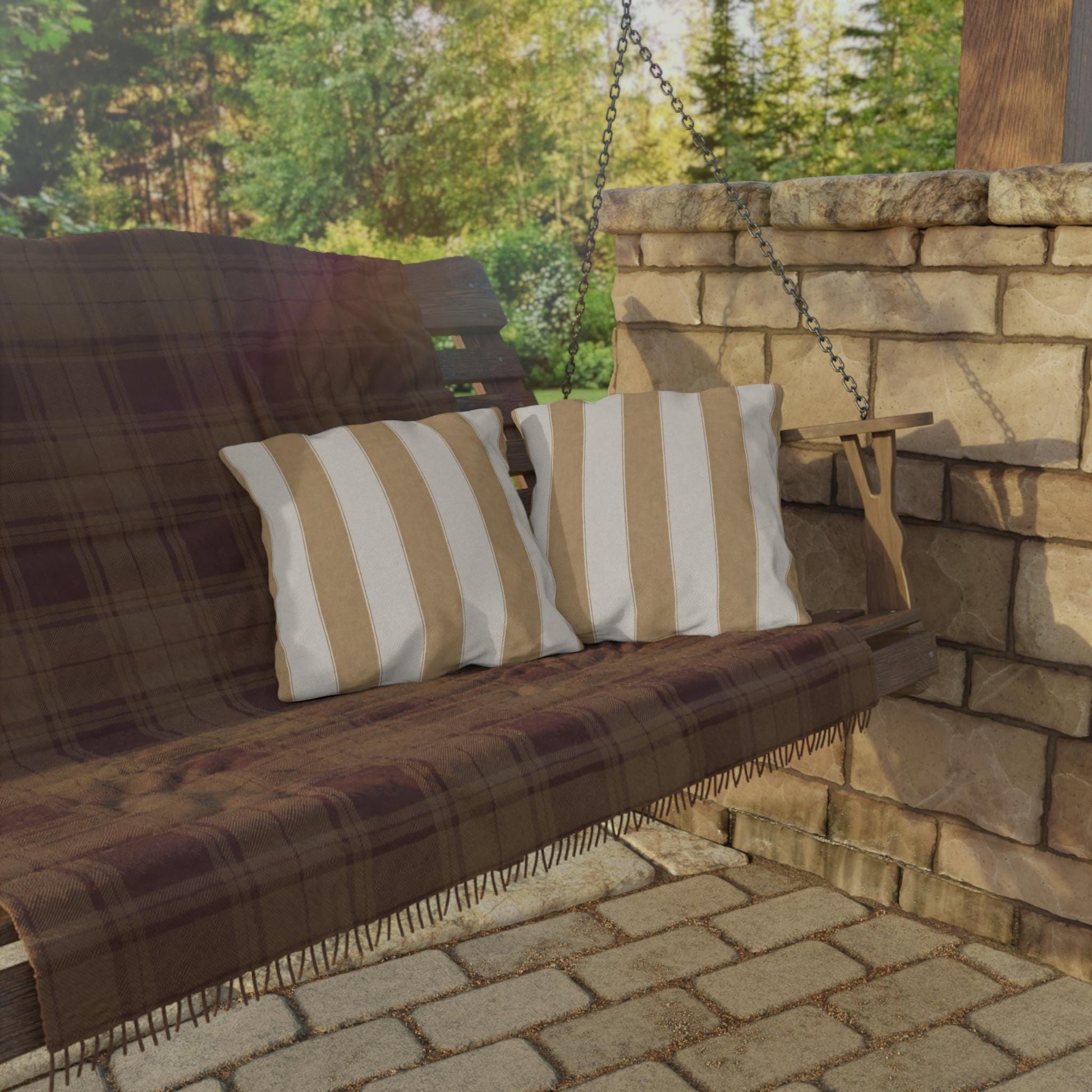 Cabana Tan Stripe Poolside Resort Pillow | Outdoor Pillows | Coastal Patio Cushion