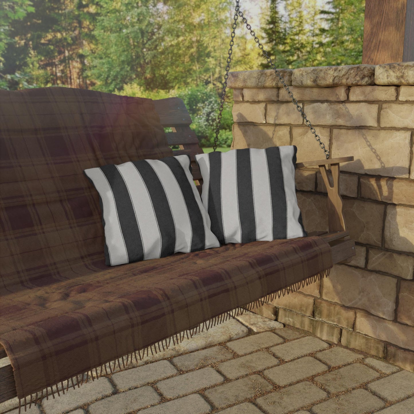 Cabana Charcoal Stripe Poolside Resort Pillow | Outdoor Pillows | Coastal Patio Cushion