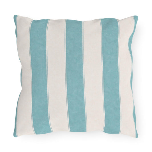 Cabana Aqua Stripe Poolside Resort Pillow | Outdoor Pillows | Coastal Patio Cushion