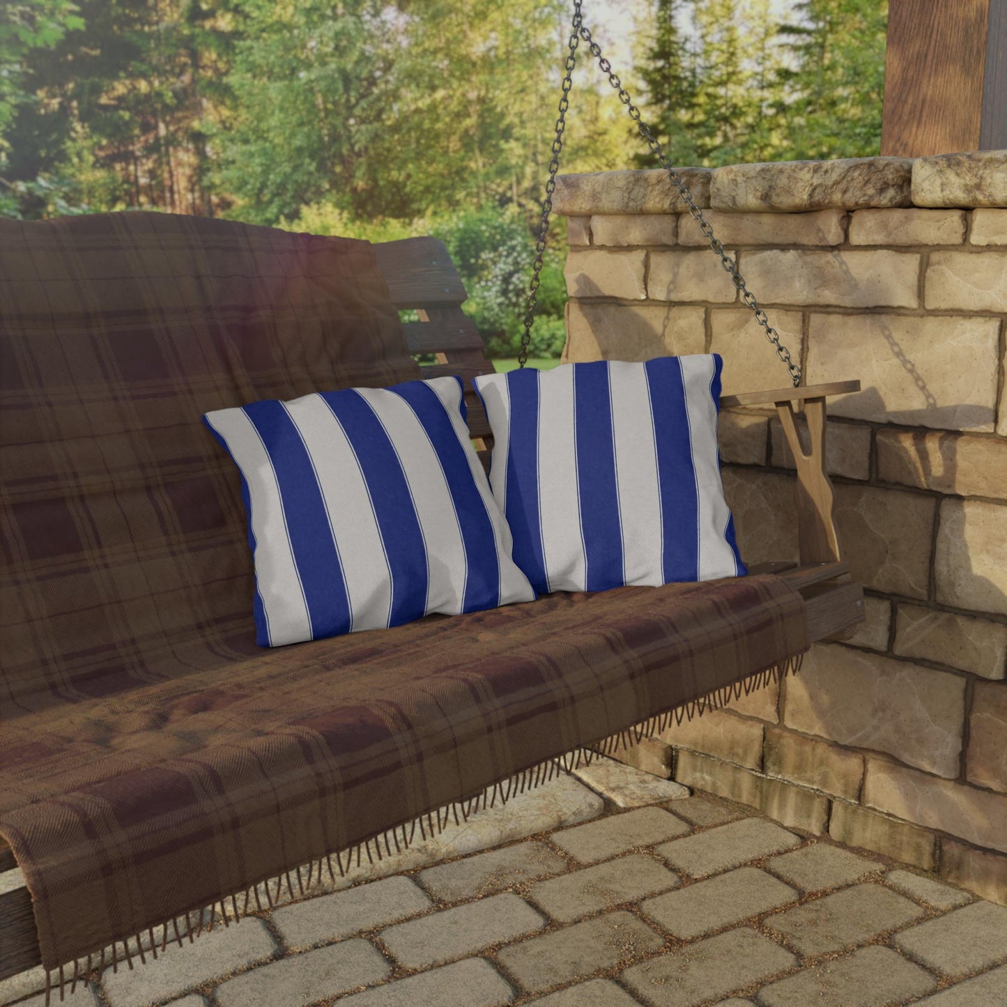 Cabana Royal Blue Stripe Poolside Resort Pillow | Outdoor Pillows | Coastal Patio Cushion