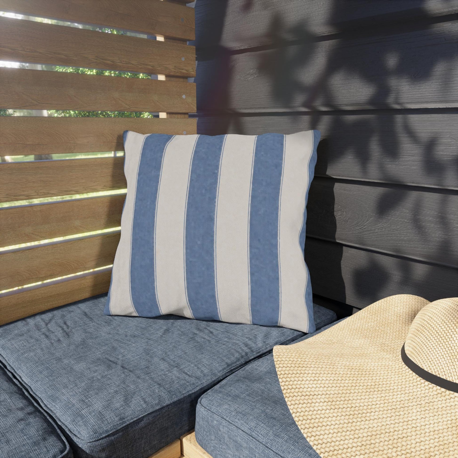 Cabana Coastal Blue Stripe Poolside Resort Pillow | Outdoor Pillows | Coastal Patio Cushion