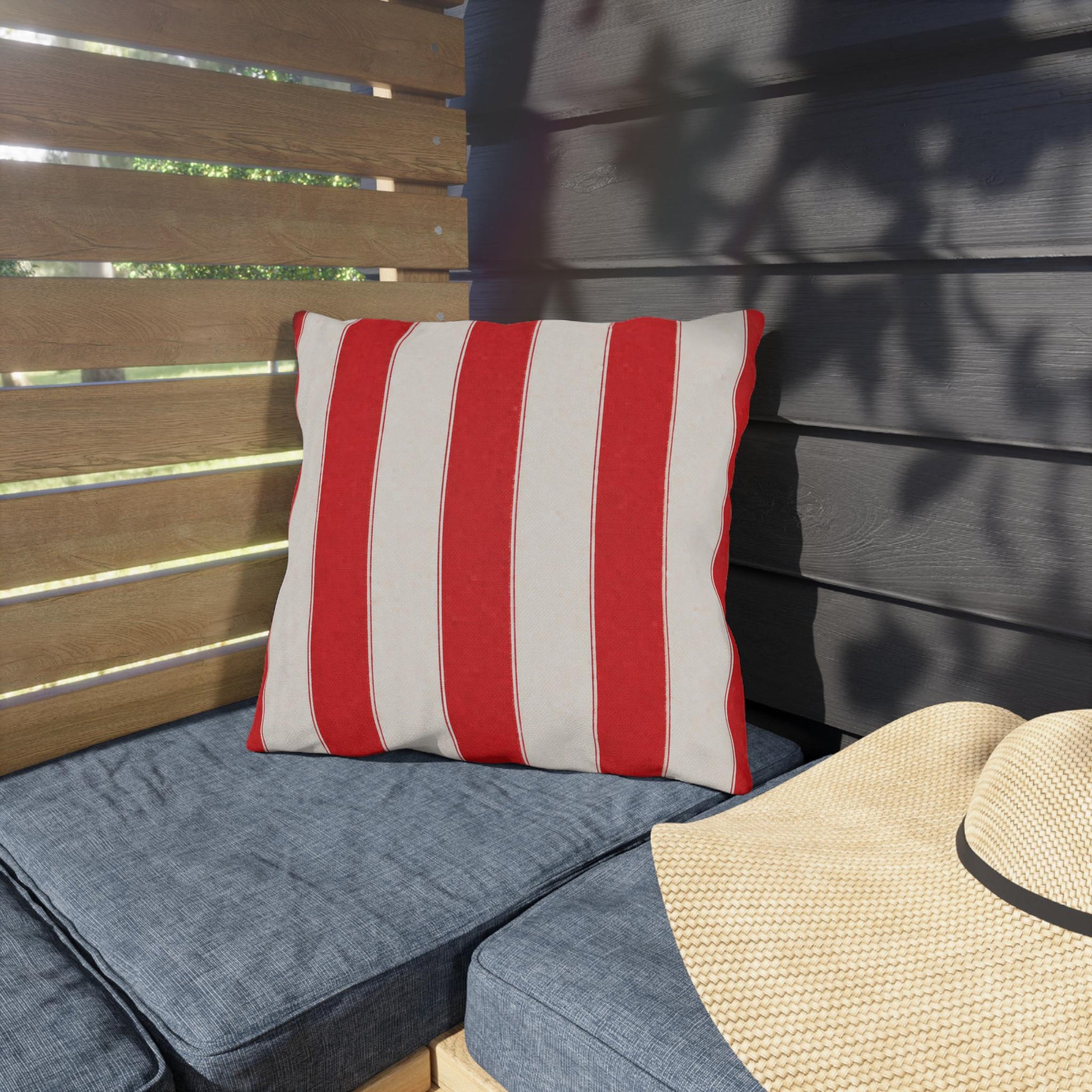 Cabana Forest Red Stripe Poolside Resort Pillow | Outdoor Pillows | Coastal Patio Cushion
