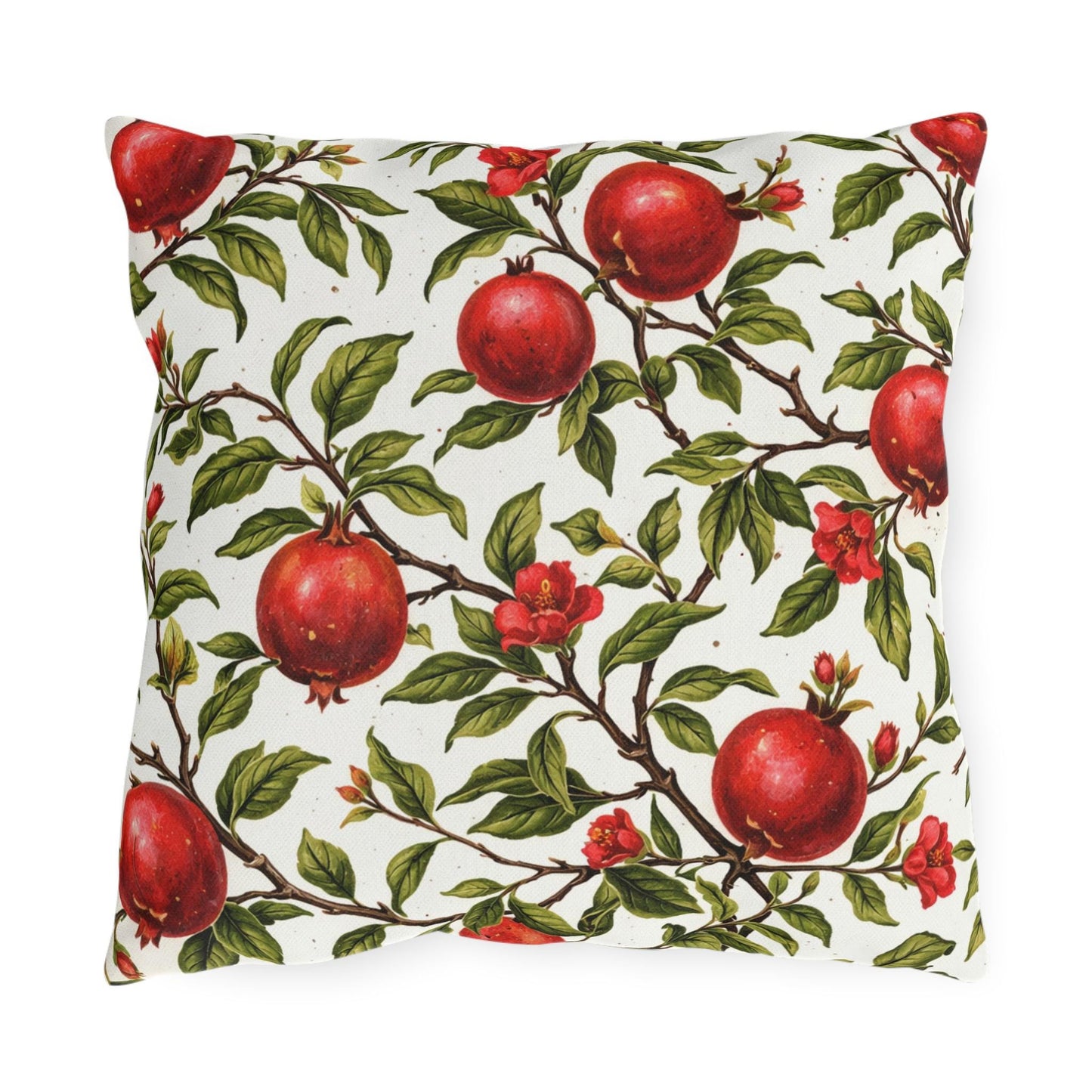 Pomegranate Botanical Outdoor Pillow | Square Patio Cushion, Garden Fruit Pattern