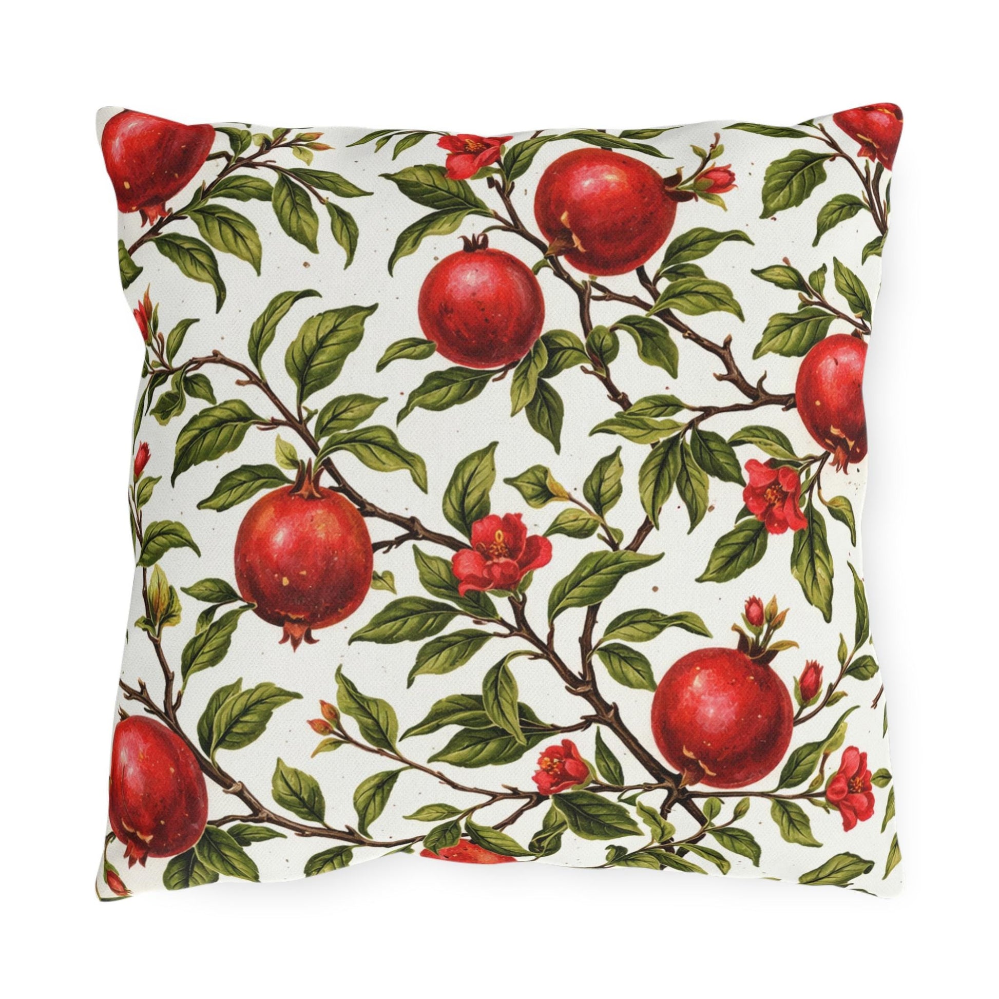 Pomegranate Botanical Outdoor Pillow | Square Patio Cushion, Garden Fruit Pattern
