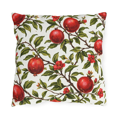 Pomegranate Botanical Outdoor Pillow | Square Patio Cushion, Garden Fruit Pattern