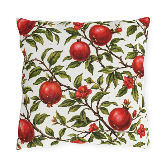 Pomegranate Botanical Outdoor Pillow | Square Patio Cushion, Garden Fruit Pattern