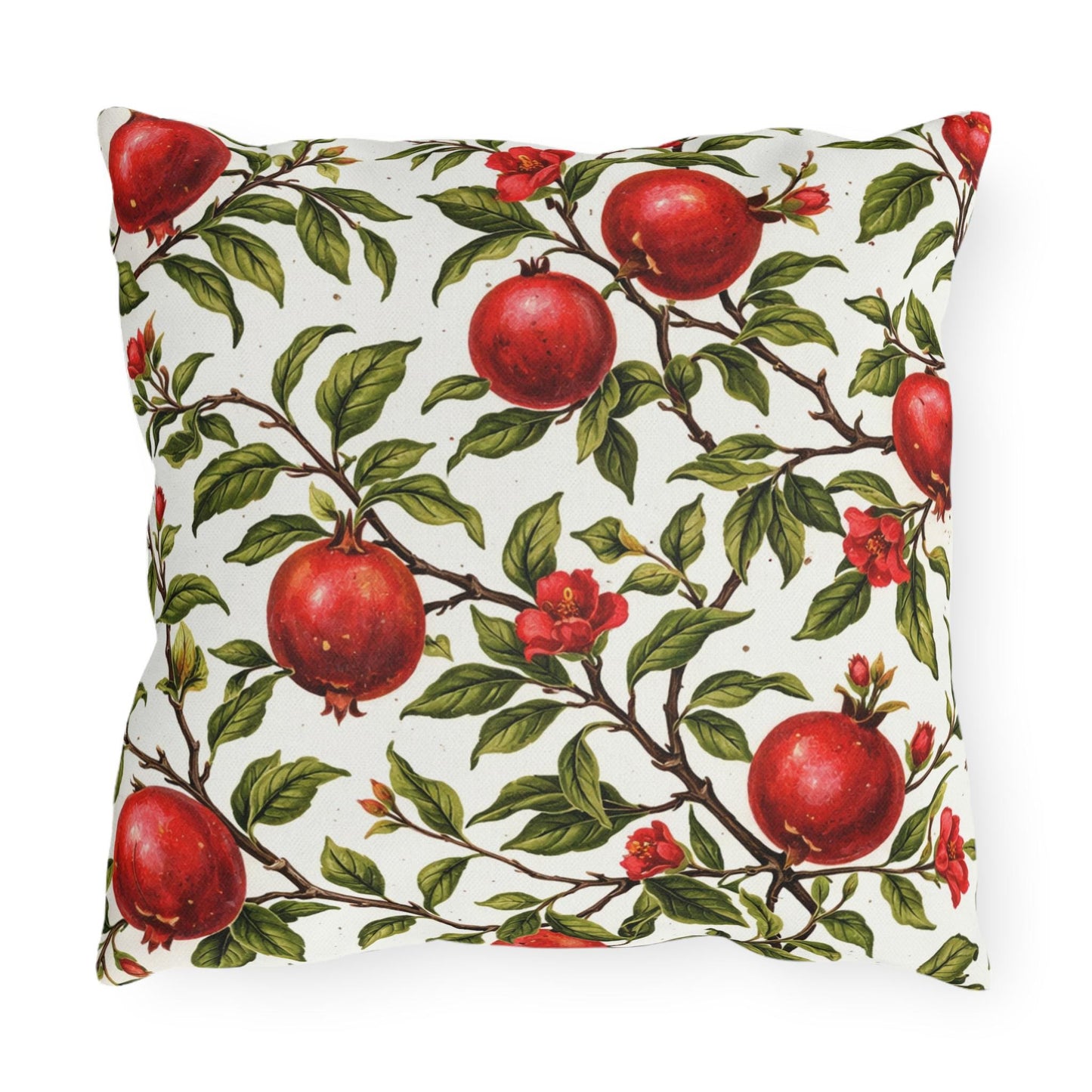Pomegranate Botanical Outdoor Pillow | Square Patio Cushion, Garden Fruit Pattern
