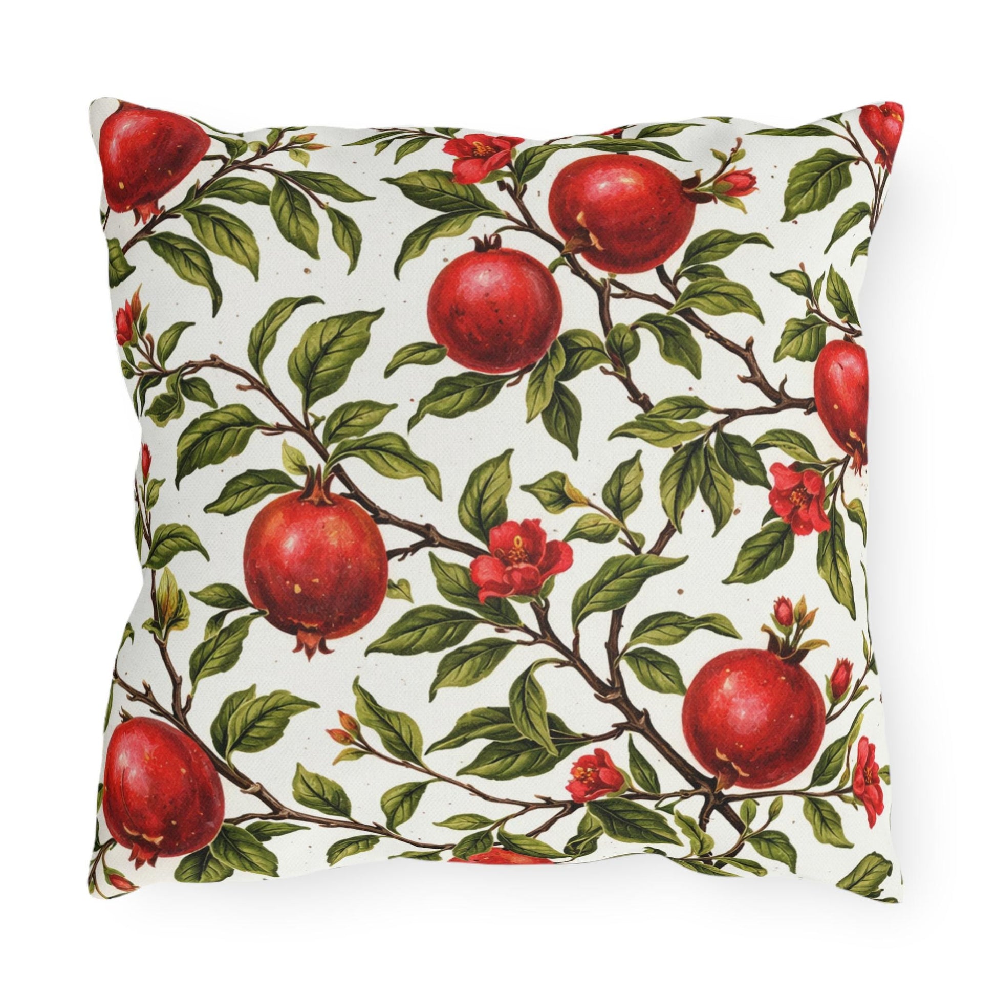 Pomegranate Botanical Outdoor Pillow | Square Patio Cushion, Garden Fruit Pattern