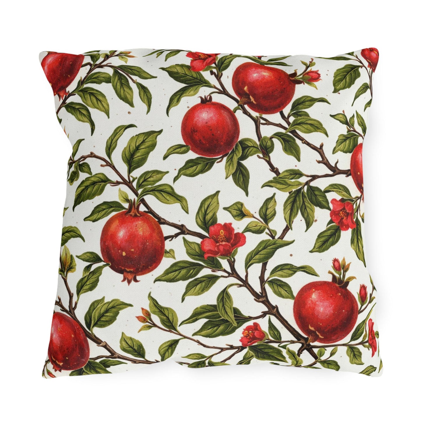 Pomegranate Botanical Outdoor Pillow | Square Patio Cushion, Garden Fruit Pattern