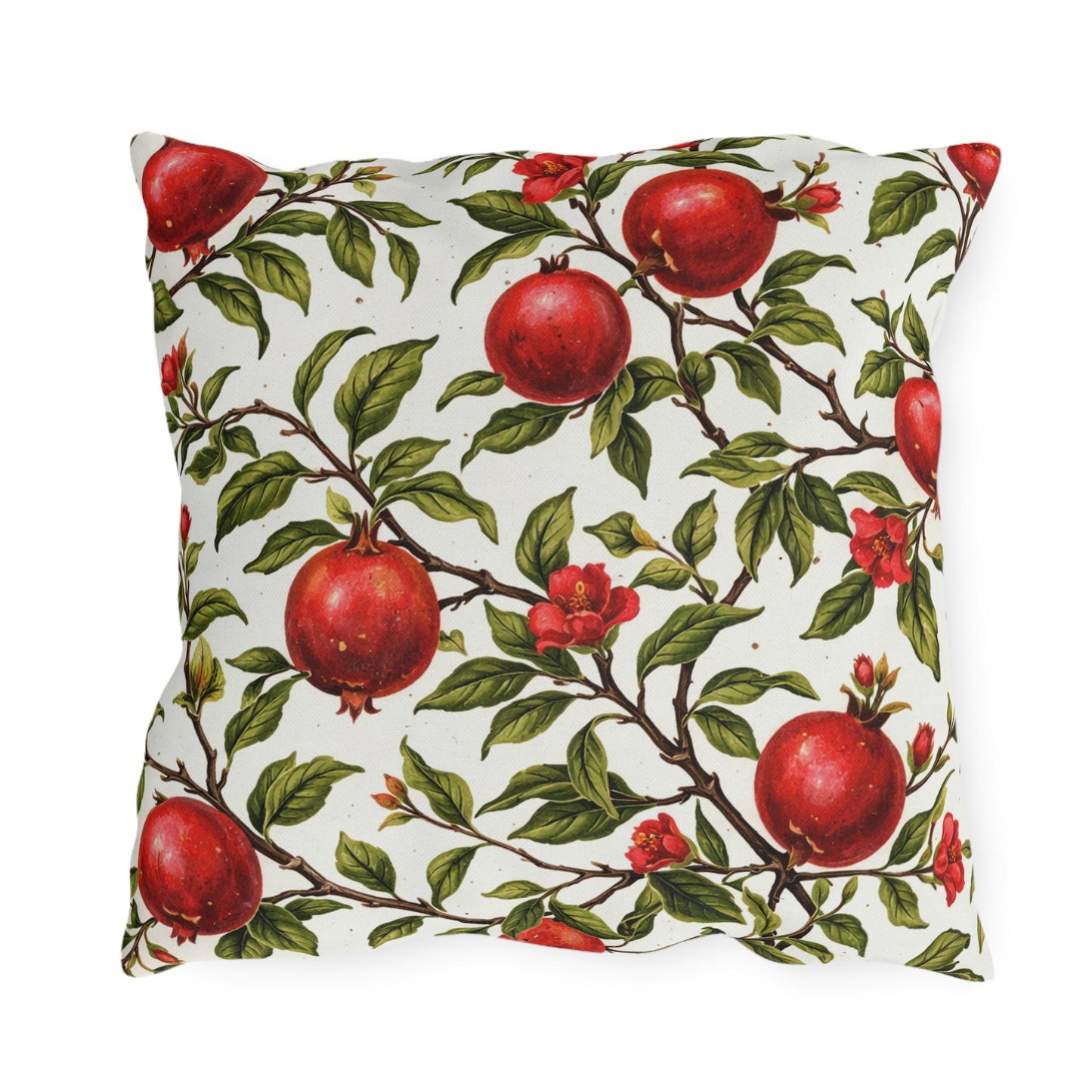 Pomegranate Botanical Outdoor Pillow | Square Patio Cushion, Garden Fruit Pattern