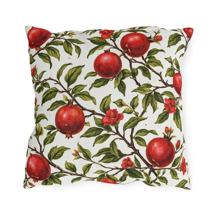 Pomegranate Botanical Outdoor Pillow | Square Patio Cushion, Garden Fruit Pattern