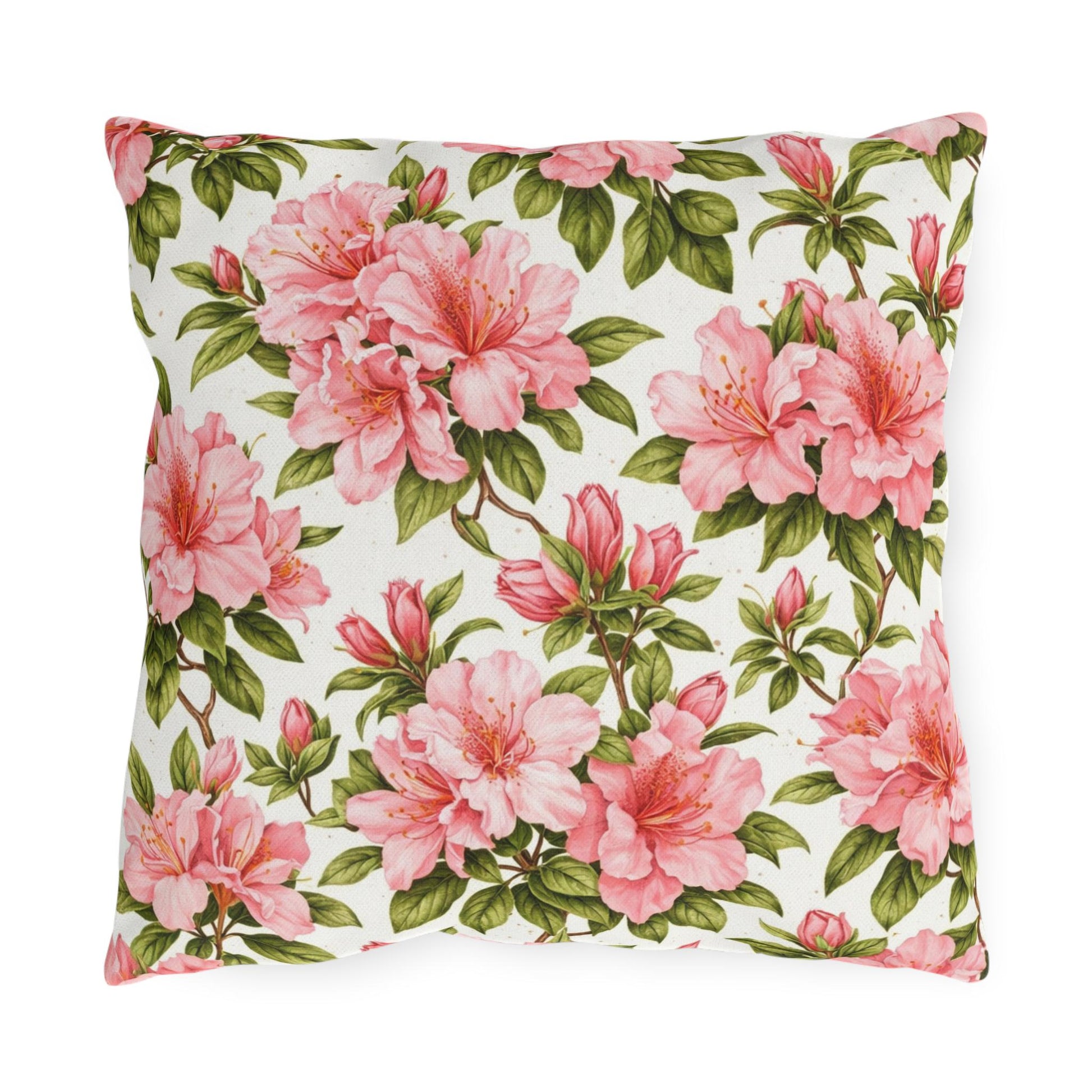 Azalea Botanical Outdoor Pillow | Square Patio Cushion, Southern Garden Floral
