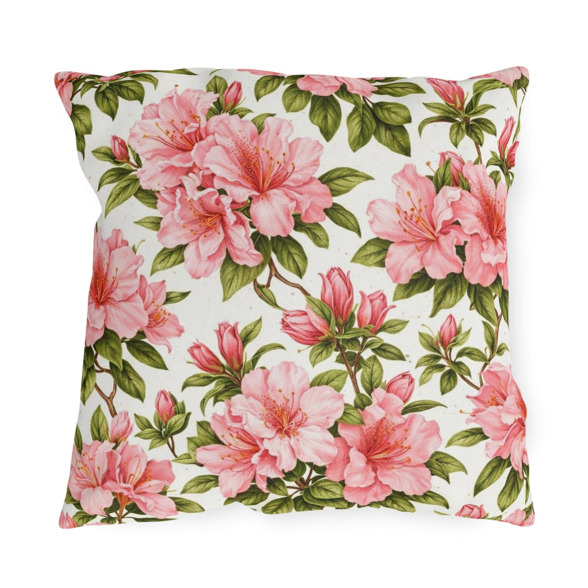 Azalea Botanical Outdoor Pillow | Square Patio Cushion, Southern Garden Floral
