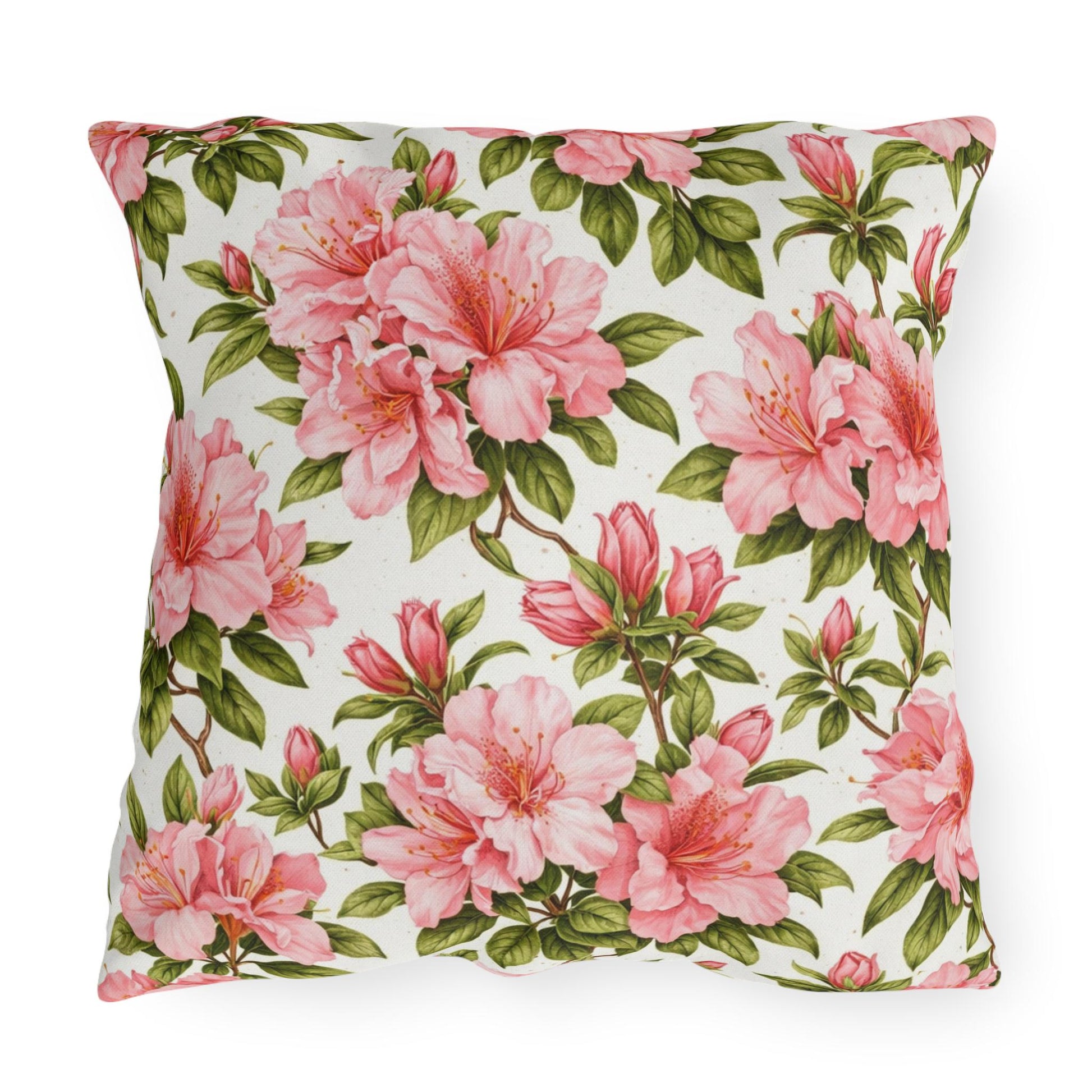 Azalea Botanical Outdoor Pillow | Square Patio Cushion, Southern Garden Floral