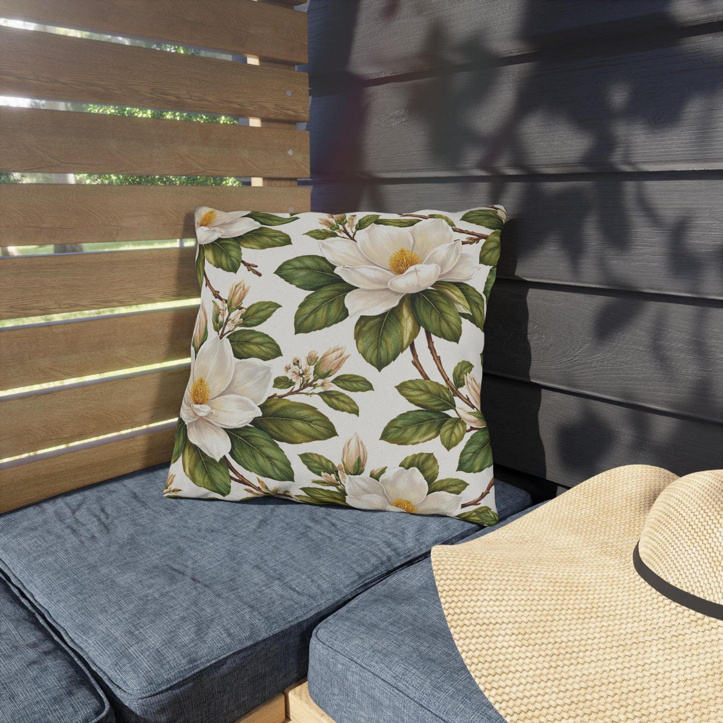 Magnolia Botanical Square Outdoor Pillow | Southern Floral Patio Cushion