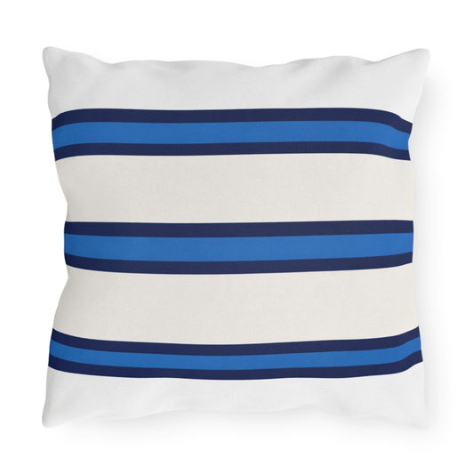 Navy Blue Stripe Outdoor Pillow | Square Patio Cushion, Coastal Cabana