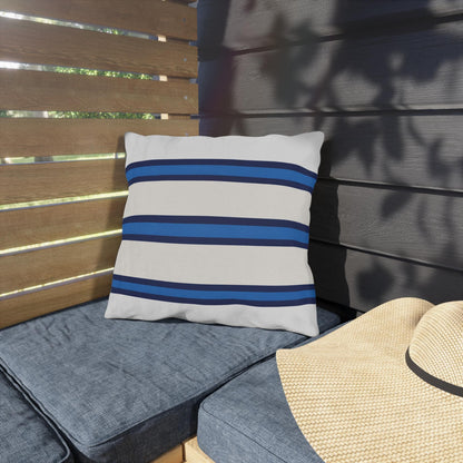 Navy Blue Stripe Outdoor Pillow | Square Patio Cushion, Coastal Cabana