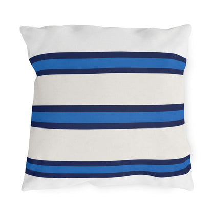 Navy Blue Stripe Outdoor Pillow | Square Patio Cushion, Coastal Cabana