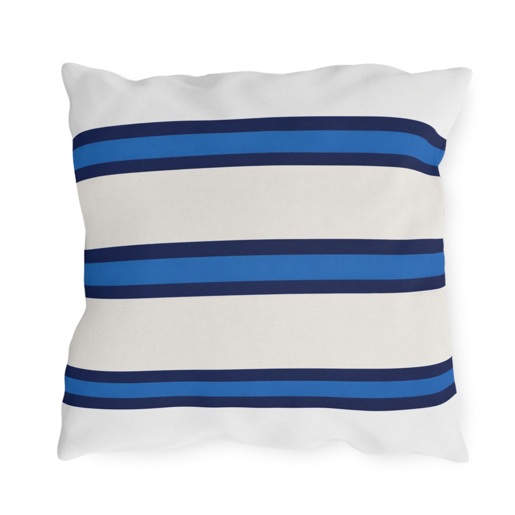 Navy Blue Stripe Outdoor Pillow | Square Patio Cushion, Coastal Cabana