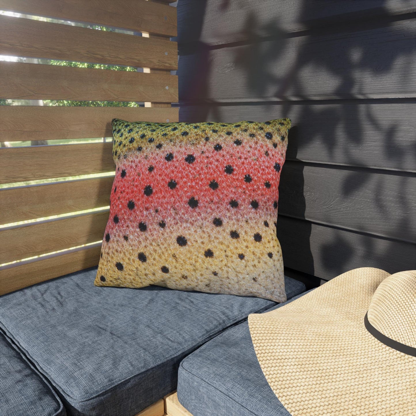 Rainbow Trout Pattern Outdoor Pillows | Fishing Cabin Decor