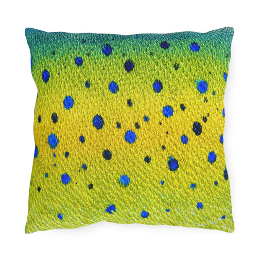 Mahi Mahi Fish Pattern Outdoor Pillows | Coastal Tropical Nautical Throw