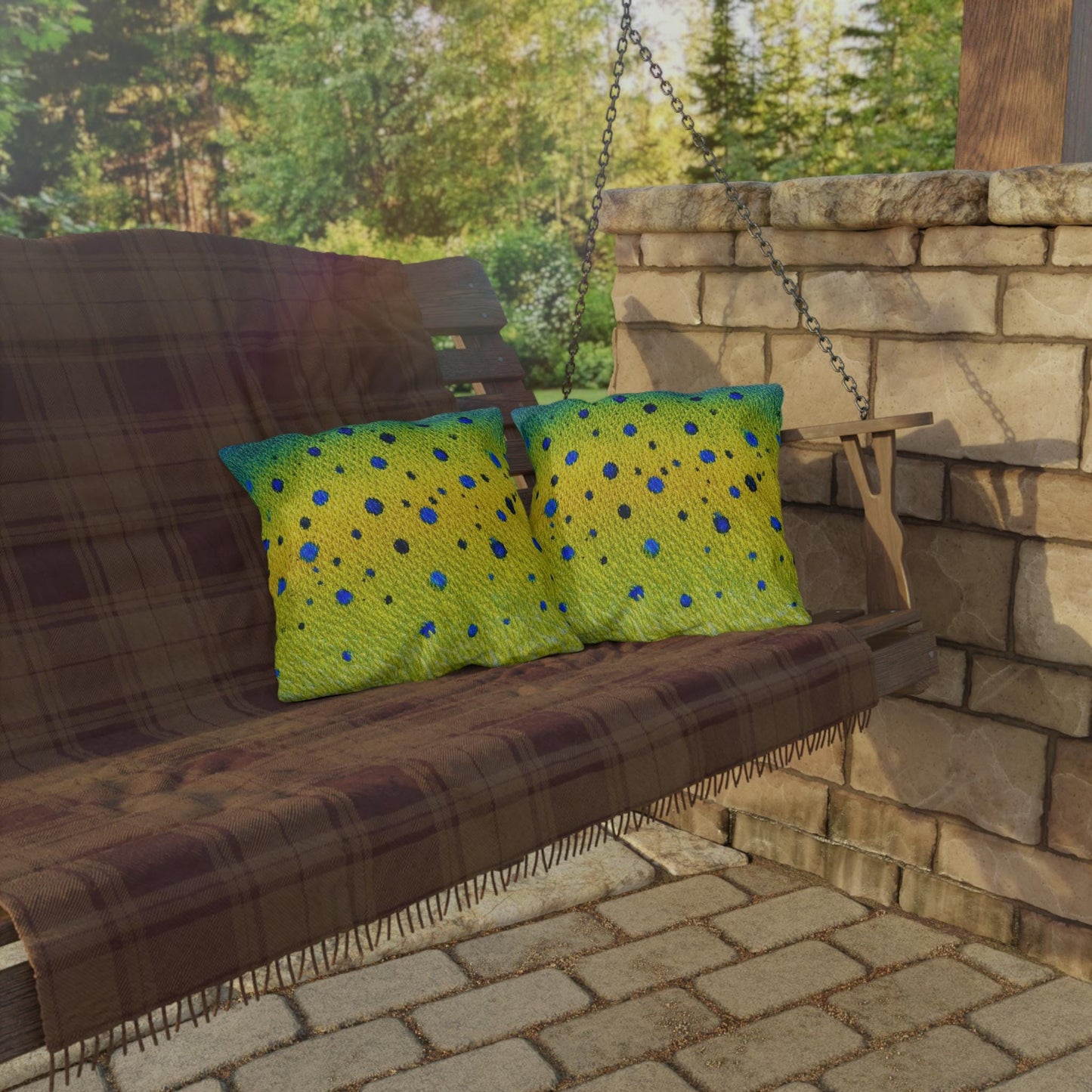 Mahi Mahi Fish Pattern Outdoor Pillows | Coastal Tropical Nautical Throw