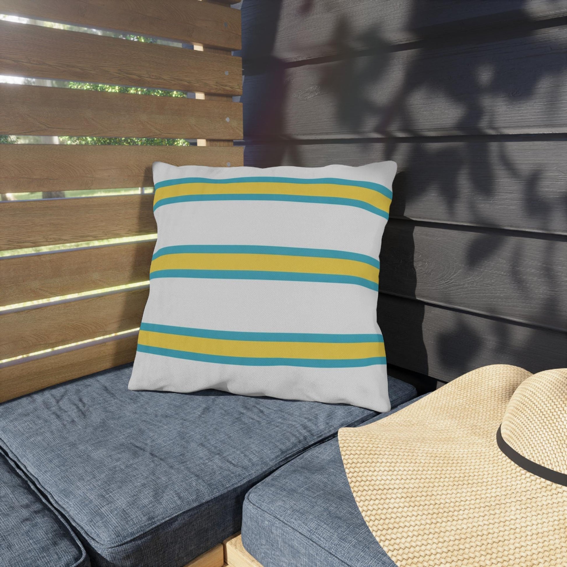 Spring Summer Stripe Outdoor Pillow | Square Patio Cushion, Coastal Cabana