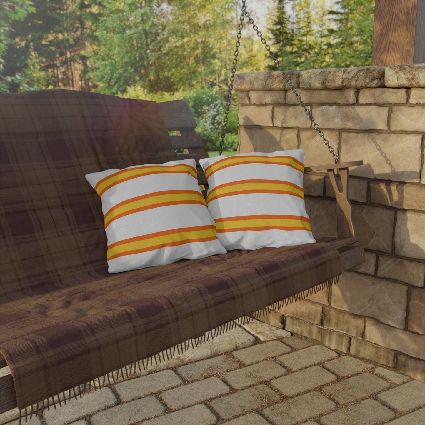Spring Summer Stripe Outdoor Pillow | Square Patio Cushion, Coastal Cabana