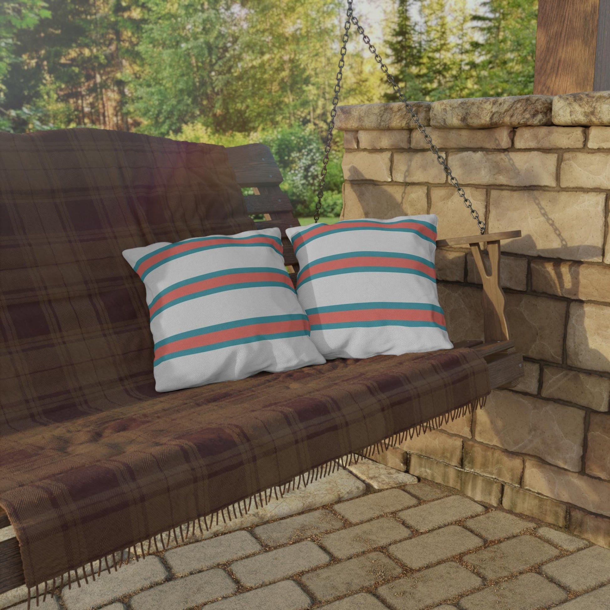 Spring Summer Stripe Outdoor Pillow | Square Patio Cushion, Coastal Cabana
