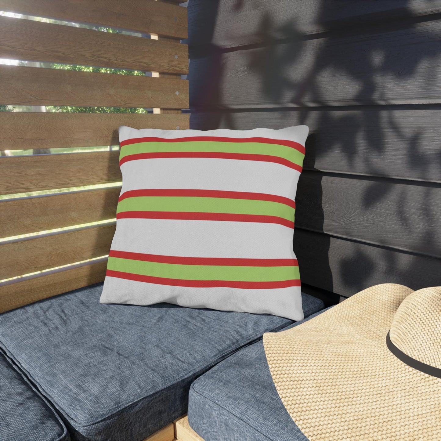 Spring Summer Stripe Outdoor Pillow | Square Patio Cushion, Coastal Cabana
