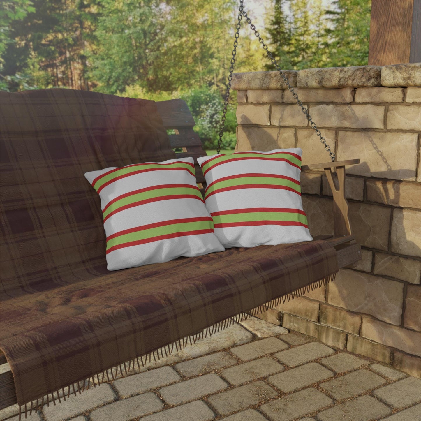 Spring Summer Stripe Outdoor Pillow | Square Patio Cushion, Coastal Cabana