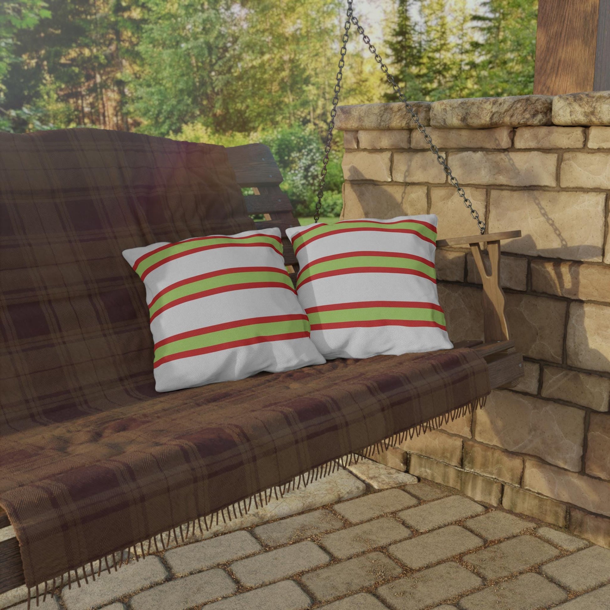 Spring Summer Stripe Outdoor Pillow | Square Patio Cushion, Coastal Cabana