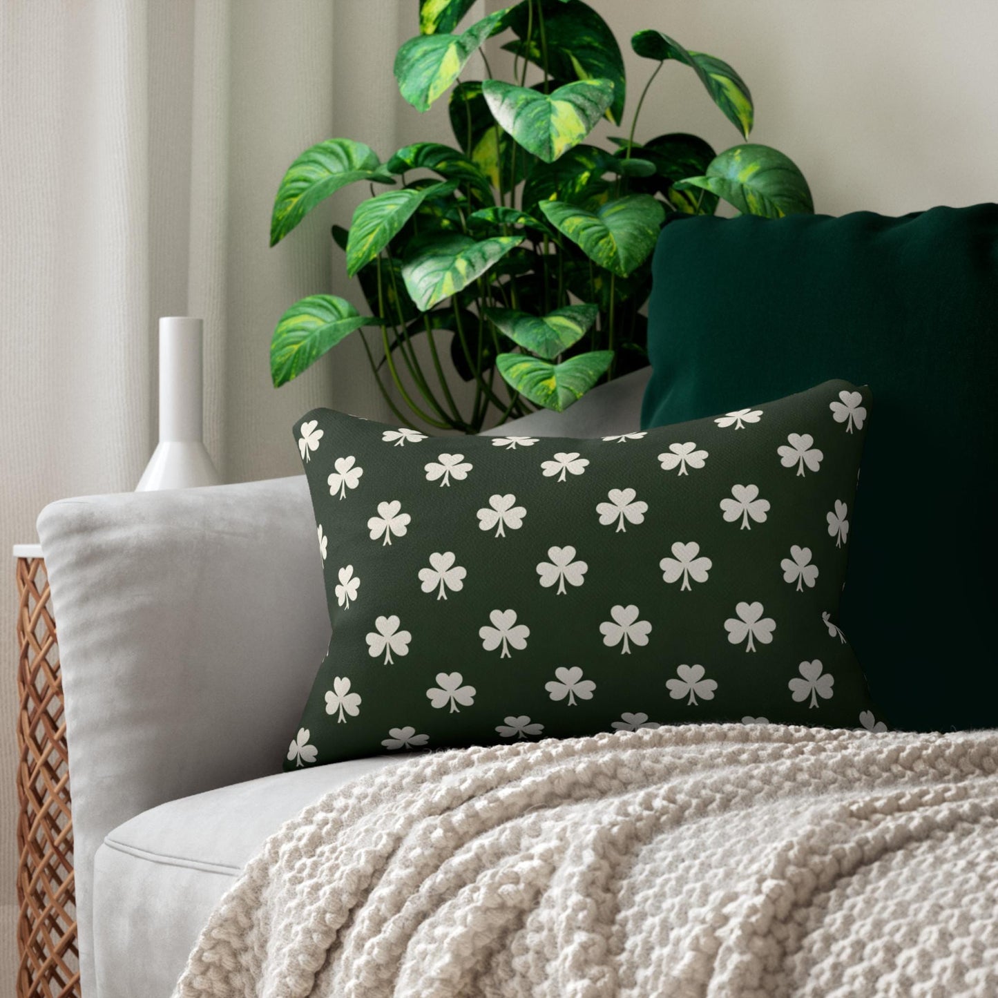 Shamrocks Throw Lumbar Pillow. Great for Saint Patrick Day. Lucky Pillow