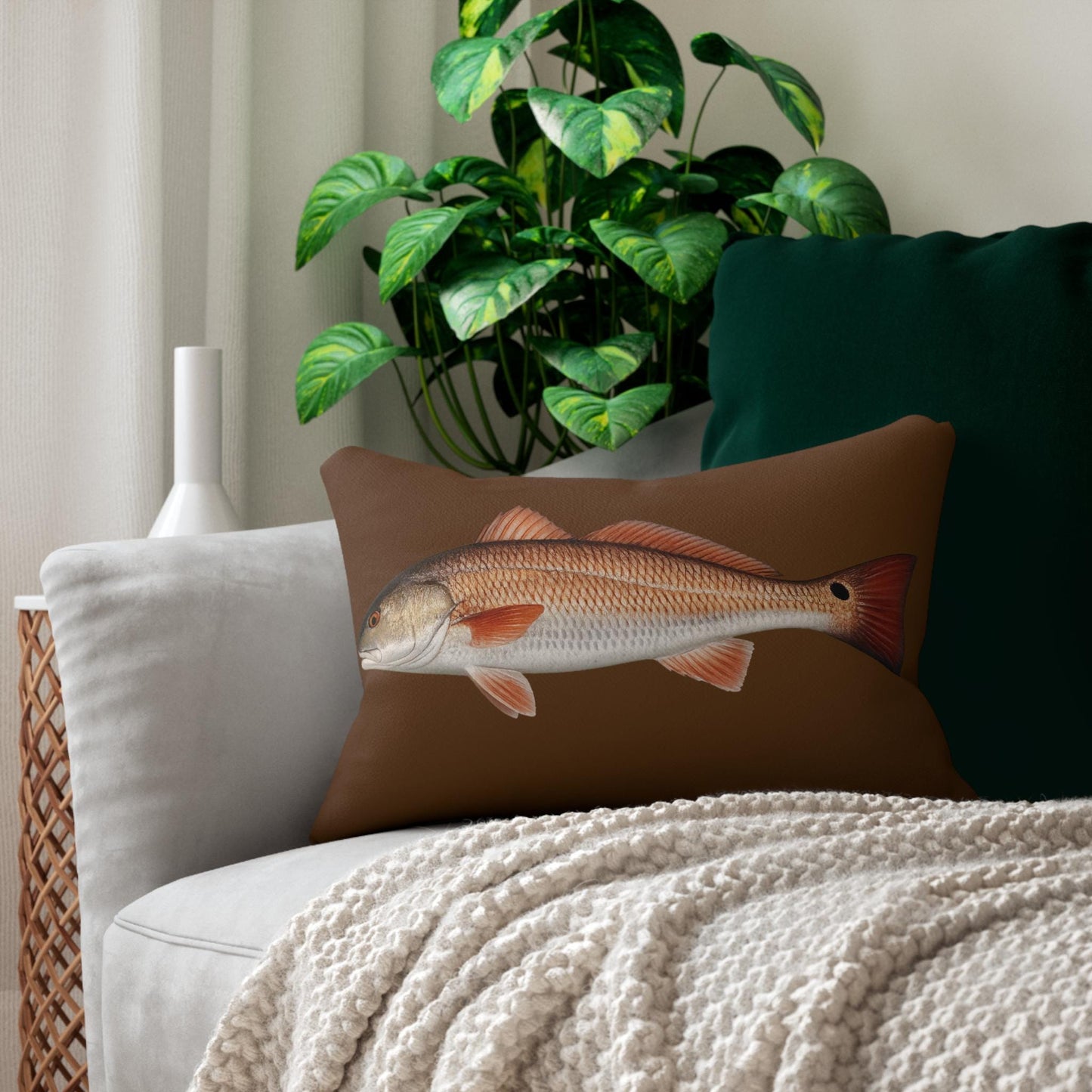 Redfish Red Drum Saltwater Fish Lumbar Pillow | Coastal Nautical Decor