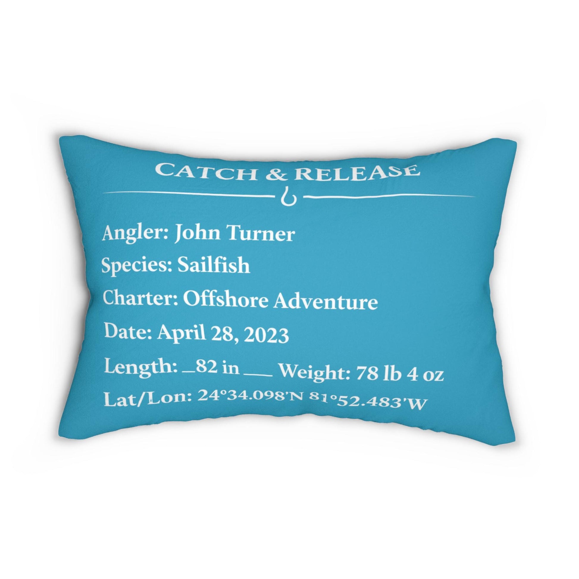 Custom Catch & Release Fishing Pillow personalized angler keepsake | custom name, species, date