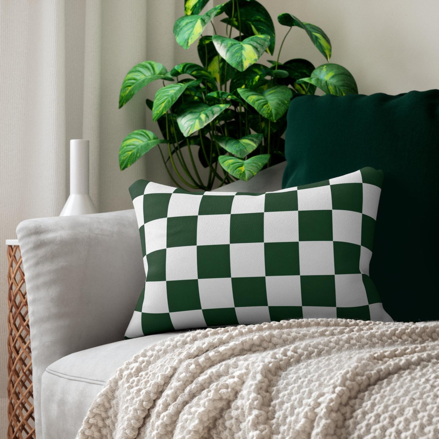 Green Checkered Golf Pin Flag Lumbar Pillow | Golf Decor Throw Pillow