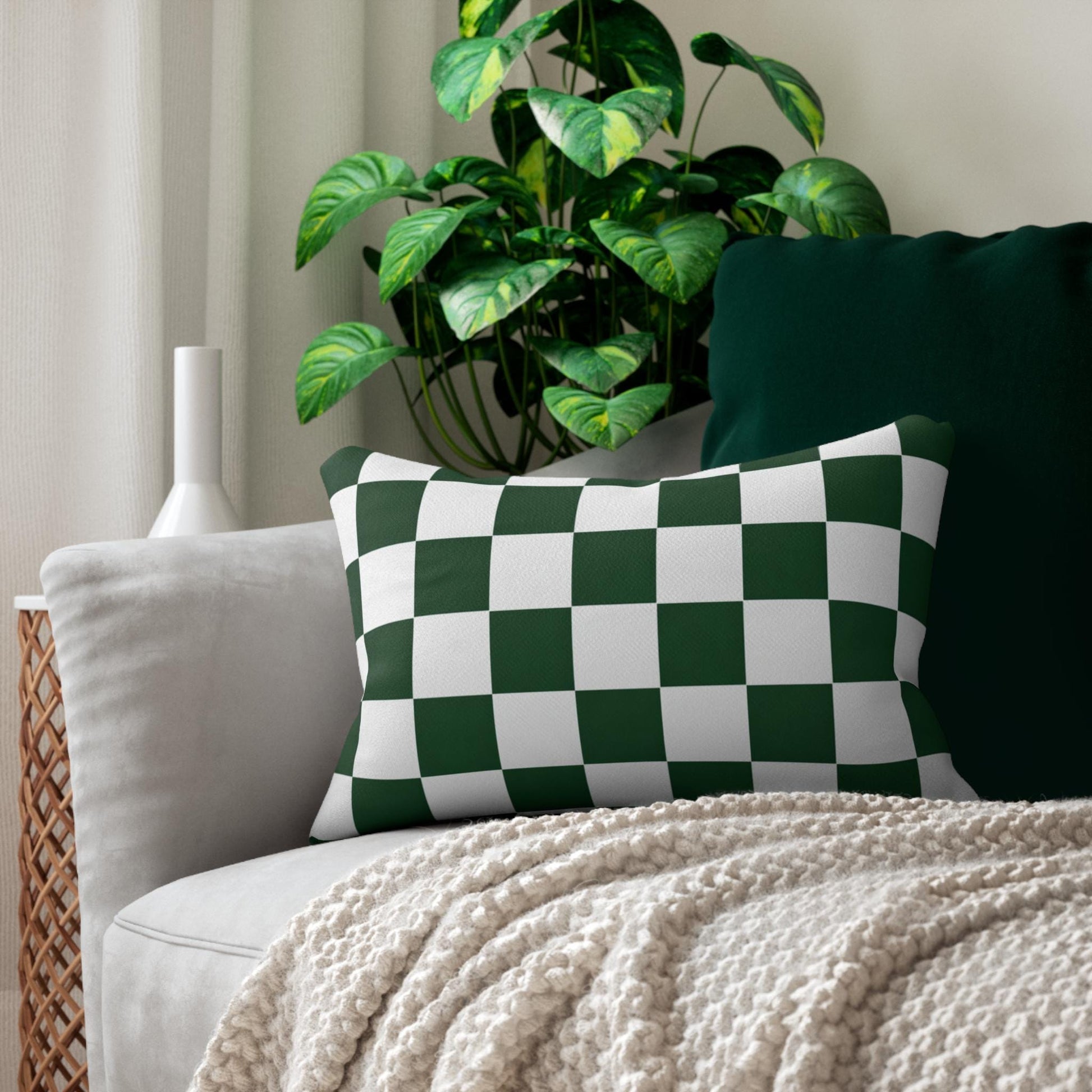 Green Checkered Golf Pin Flag Lumbar Pillow | Golf Decor Throw Pillow