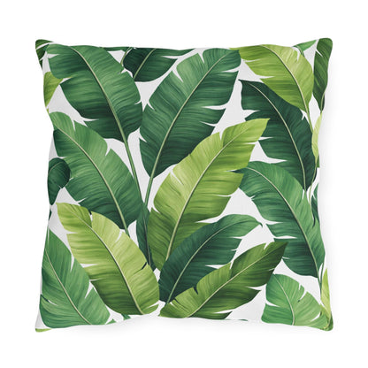 Tropical Banana Leaf Outdoor Pillow | Green Palm Leaf Cushion | Poolside Patio Decor
