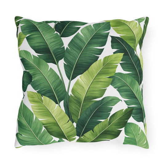 Tropical Banana Leaf Outdoor Pillow | Green Palm Leaf Cushion | Poolside Patio Decor