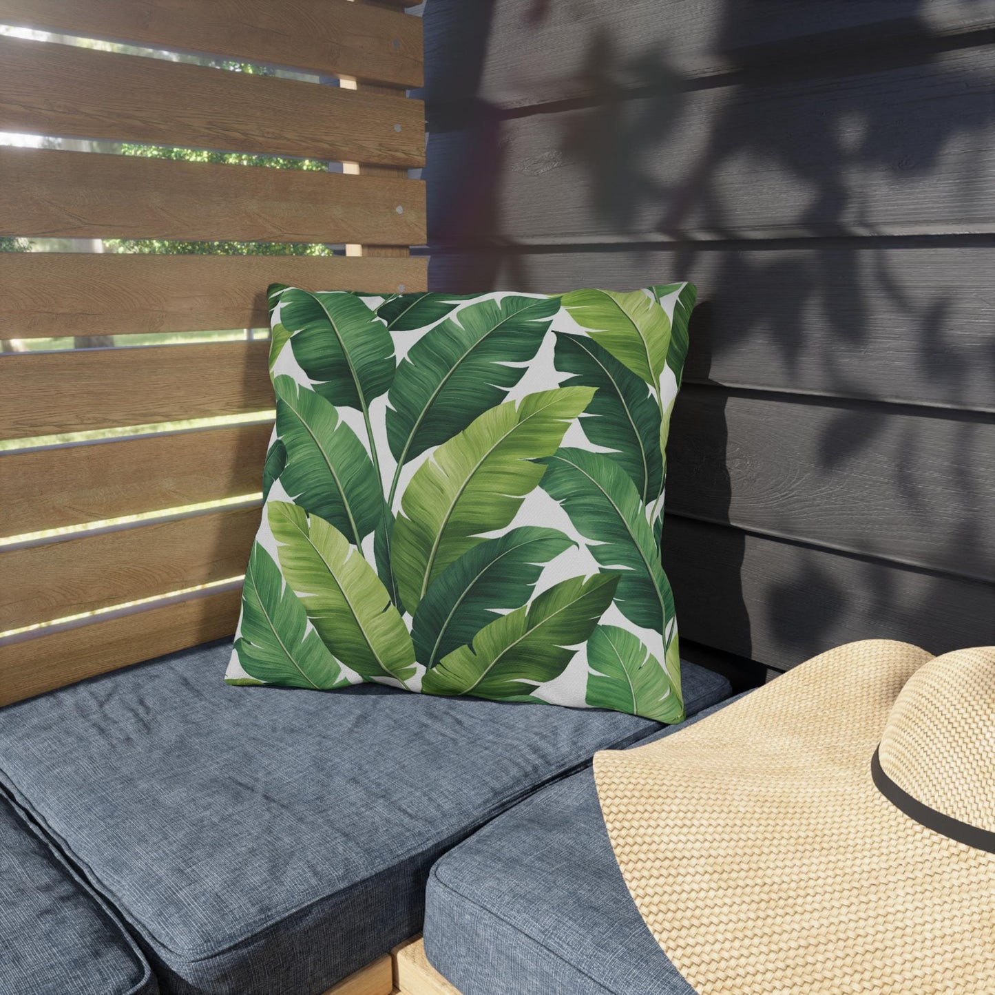 Tropical Banana Leaf Outdoor Pillow | Green Palm Leaf Cushion | Poolside Patio Decor