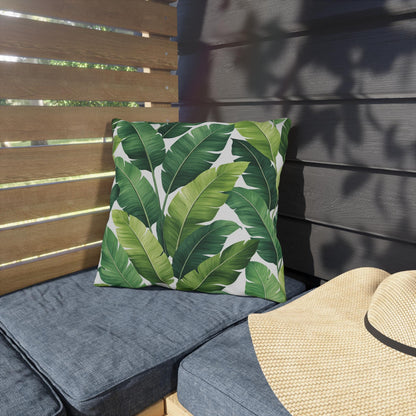Tropical Banana Leaf Outdoor Pillow | Green Palm Leaf Cushion | Poolside Patio Decor