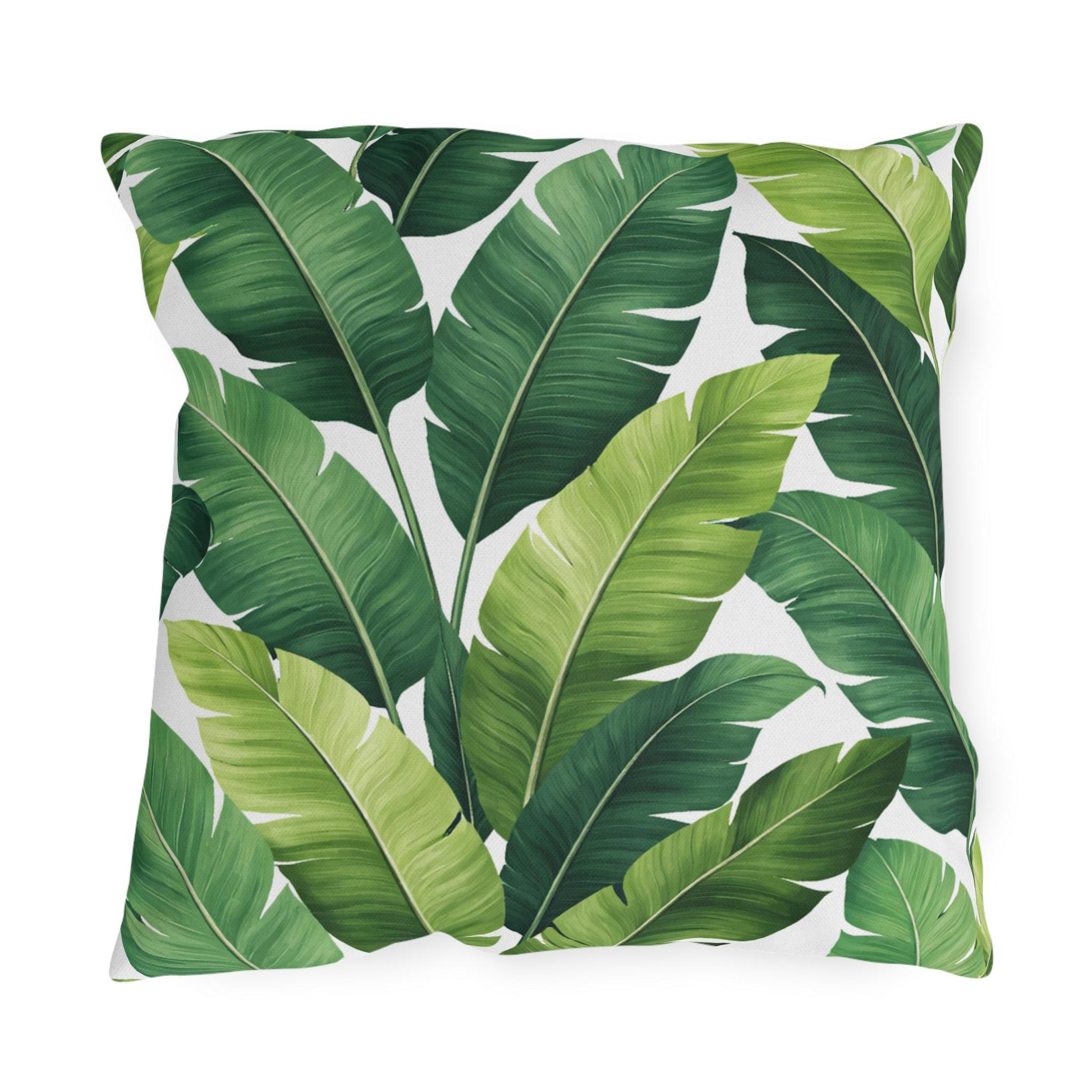 Tropical Banana Leaf Outdoor Pillow | Green Palm Leaf Cushion | Poolside Patio Decor